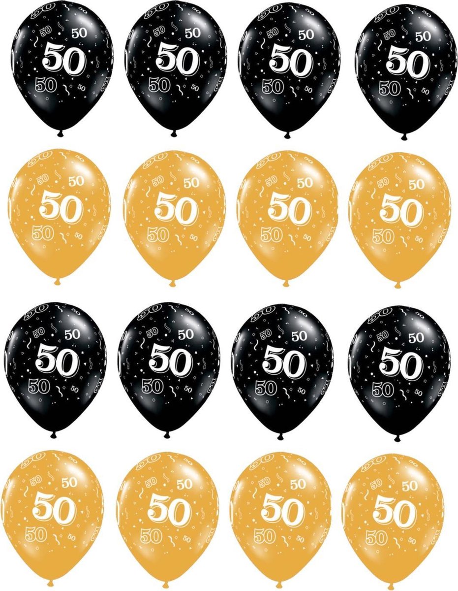 Ballonnen 50 Jaar - Zwart/Goud - 20 Stuks - Feestversiering