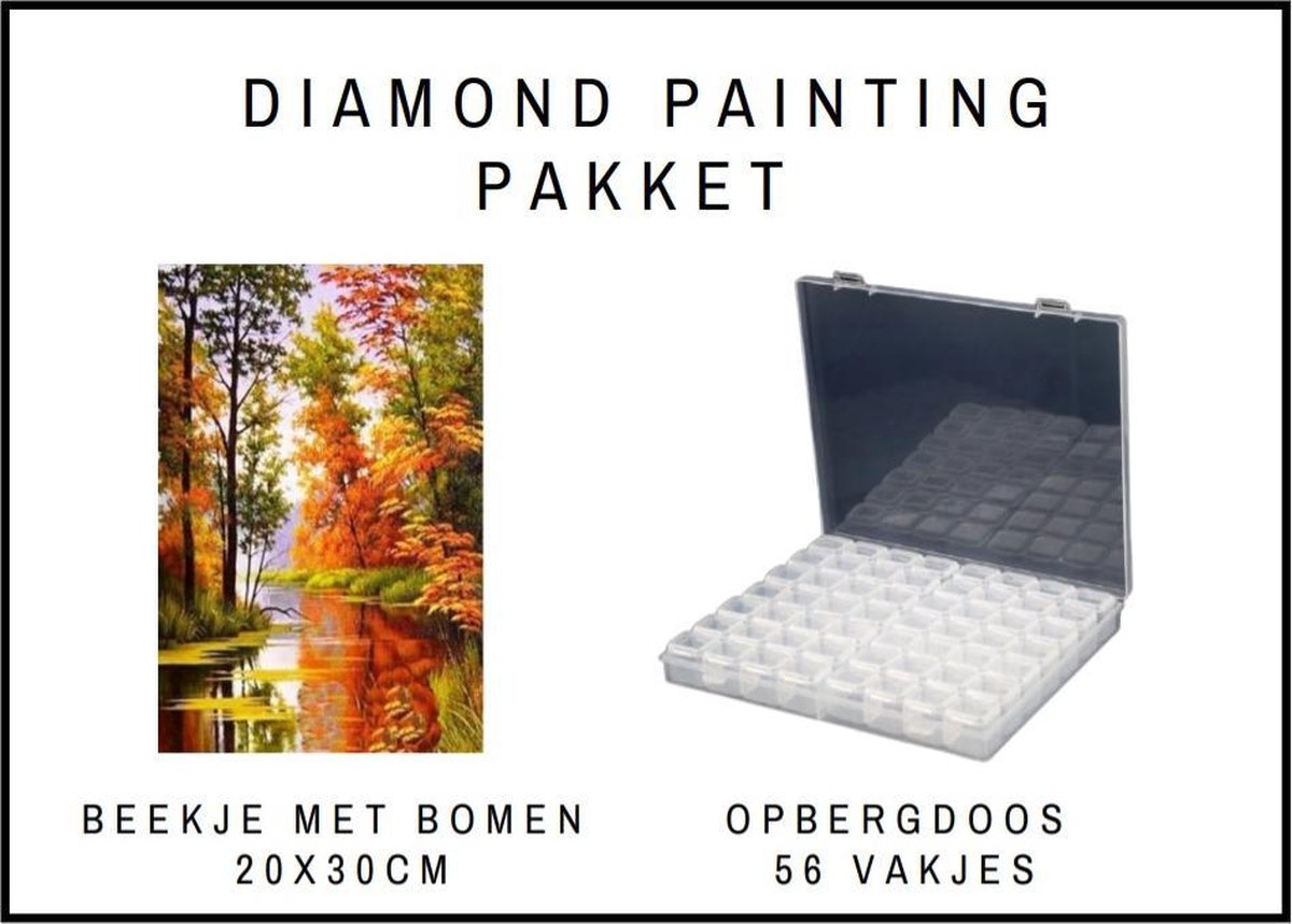 Diamond Painting pakket - Starters pakket - Gift - Cadeau - Hobby - Stil leven - Opbergdoos - Sorteerdoos - Diamond Painting sorteerdoos - Opbergbox - Assortimentsdoos - Beekje met bomen