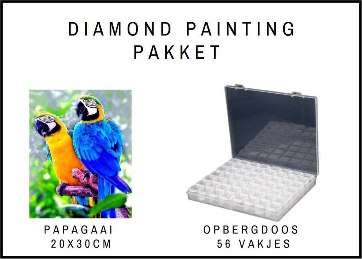 Diamond Painting pakket - Starters pakket - Gift - Cadeau - Hobby - Stil leven - Opbergdoos - Sorteerdoos - Diamond Painting sorteerdoos - Opbergbox - Assortimentsdoos - Papegaai