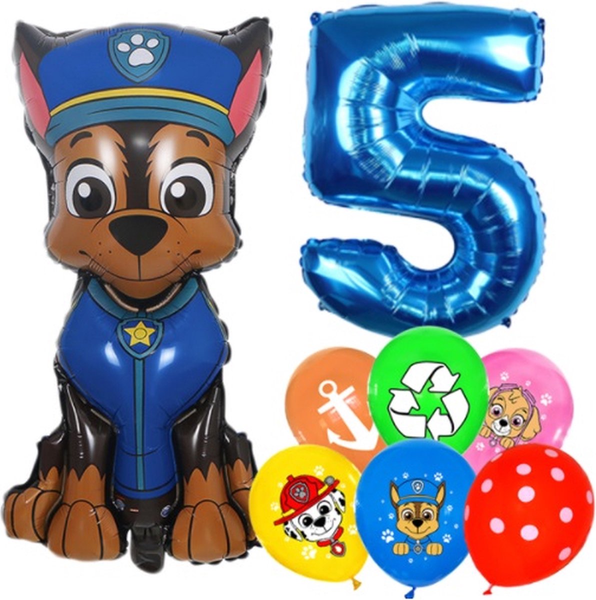 Paw Patrol Ballonnen Set Chase - 5 Jaar - Latex Ballonnen - Decoratie