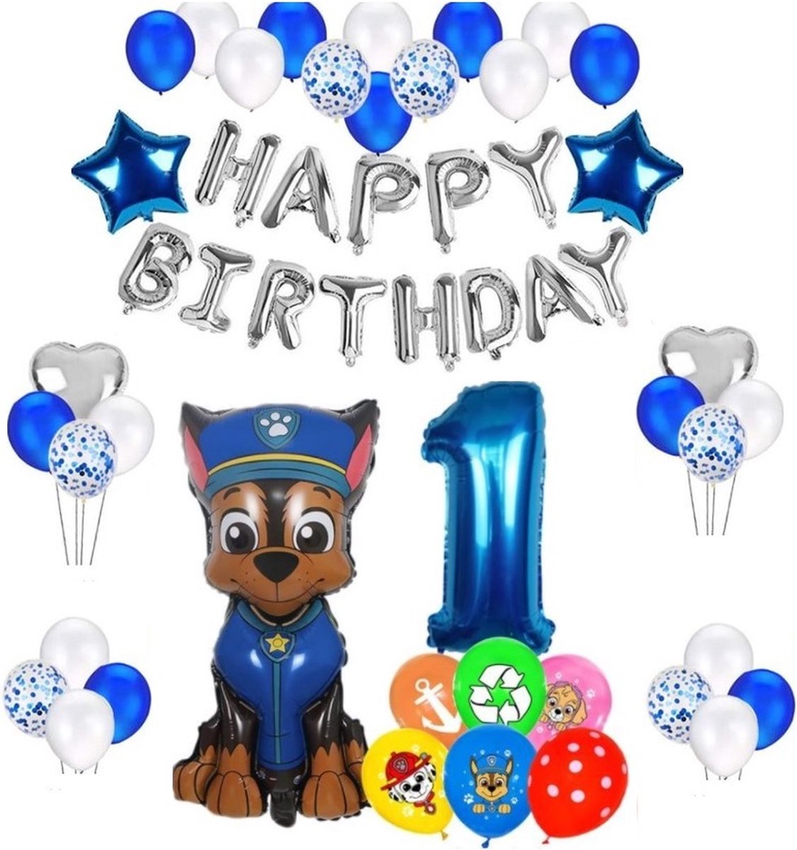 Paw Patrol Ballonnen Set Chase- 1 Jaar - Feestpakket -  Latex Ballonnen - Decoratie - 40 Stuks