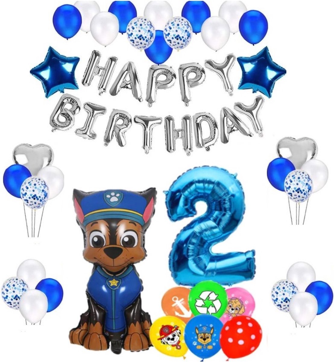 Paw Patrol Ballonnen Set Chase- 2 Jaar - Feestpakket -Latex Ballonnen - Decoratie - 40 stuks