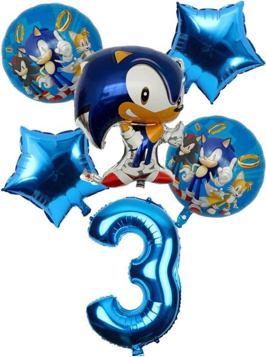 Sonic The Hedgehog Ballonen 3 Jaar Ballonnen set + 10 Blauwe Latex Ballonnen