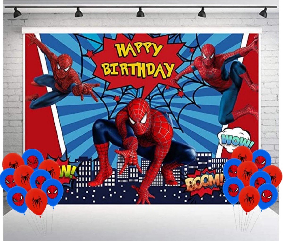 Spiderman Verjaardag Achtergrond - Spiderman Latex Ballonnen 10x - Superheld -Thema Party Decoratie Achtergrond - 80x120cm - Foto Achtergrond