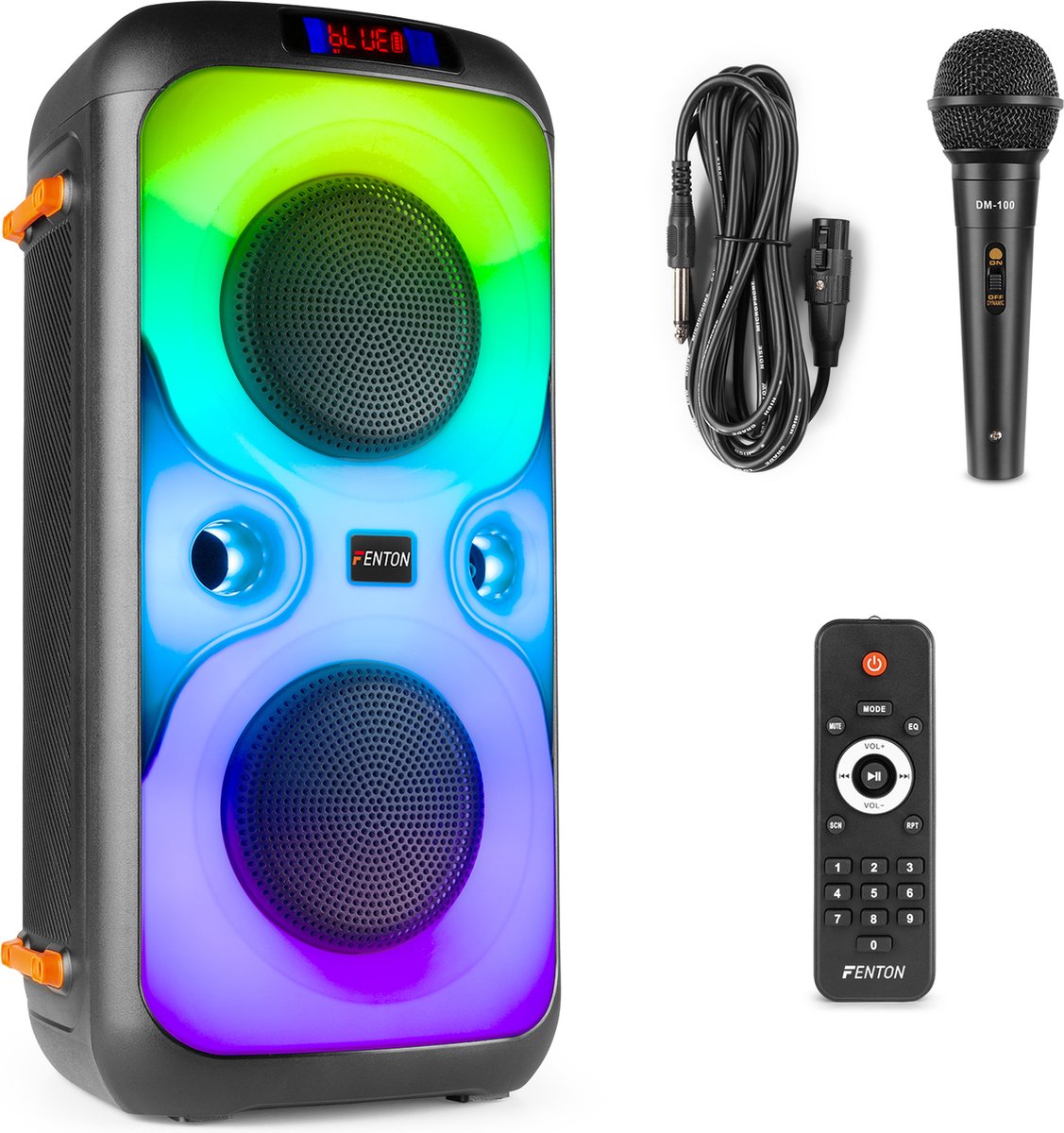 Karaoke set met microfoon - Fenton BoomBox440 - Karaoke box met lichteffecten, Bluetooth en accu