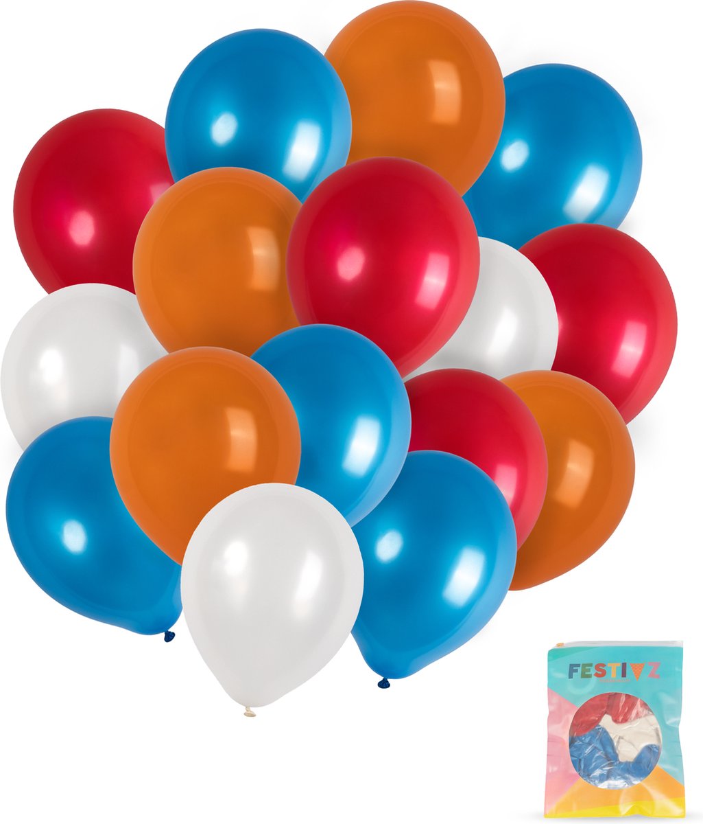 Festivz 40 stuks Rood Wit Blauw Oranje Ballonnen – Decoratie – Feestversiering - Red - White - Blue – Orange - Orange Latex - Verjaardag - Nederlands Elftal - Feest - WK2022 - Koningsdag - Kings day