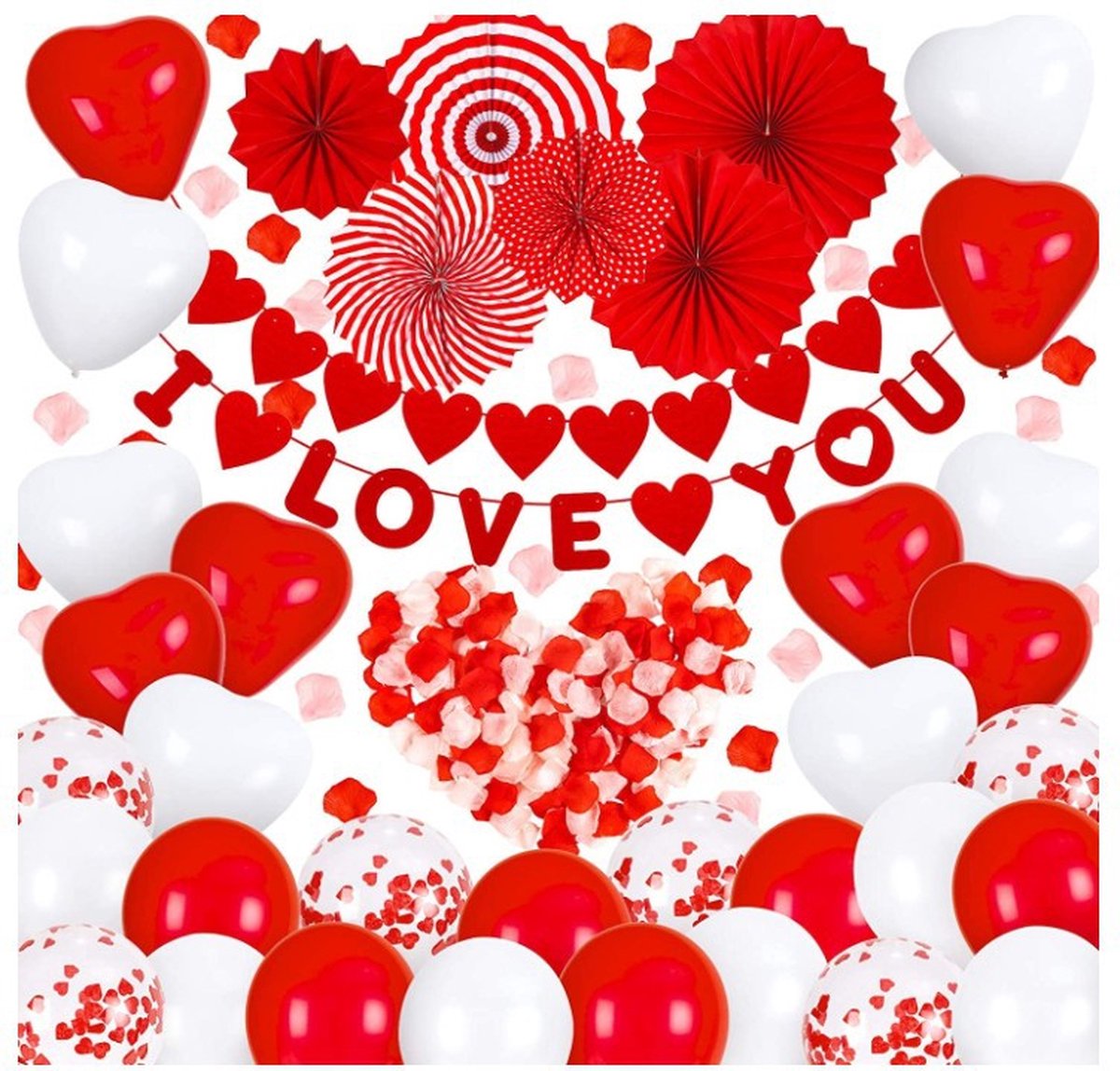 Festivz I Love You Set - Liefde – Hartjes Decoratie - Love - Feestversiering – Rood - Wit - Cadeau - Feest - Man & Vrouw - Hem & Haar -Valentijn - Valentijnversiering - Valentijnsdag