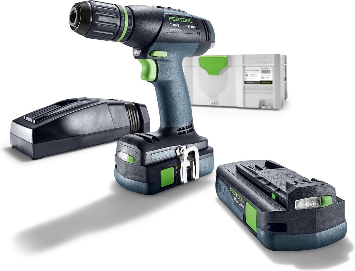 Festool T18+3 Accu Schroef-/boormachine 18V Li-ion 3,1-Com. S in Systainer