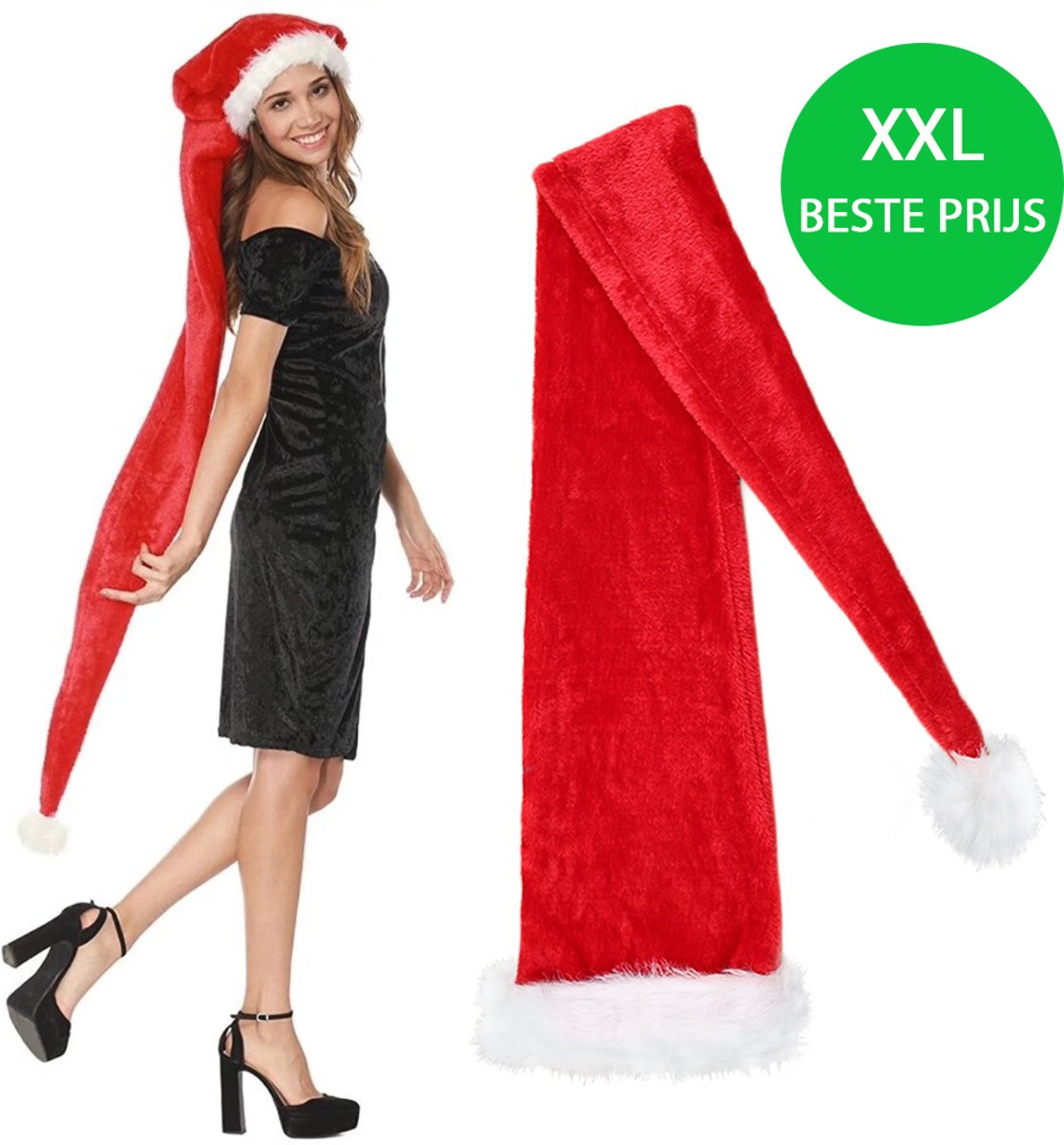 Extra lange kerstmuts - 145 cm Luxe Kerstmuts XXL met bont