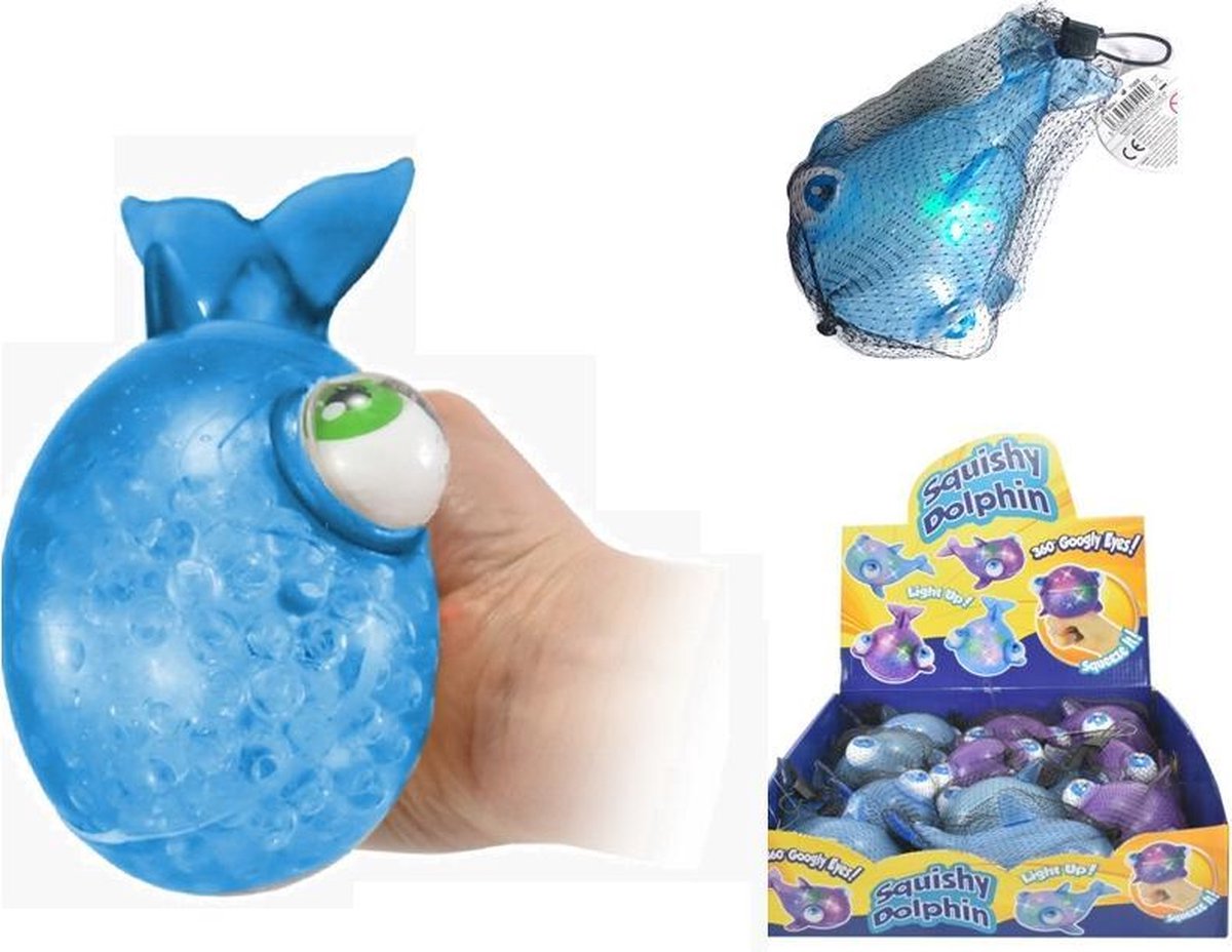 Fidget Toys Dolfijn Orbeez stressbal - Met verlichting - Blauw - 16 cm - 1 exemplaar