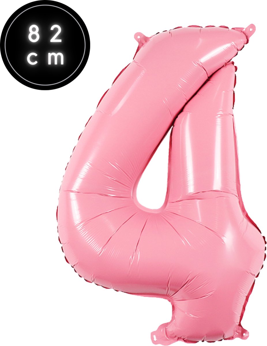 Cijfer Ballonnen - Nummer 4 - Roze - 82 cm - Helium Ballon - Fienosa