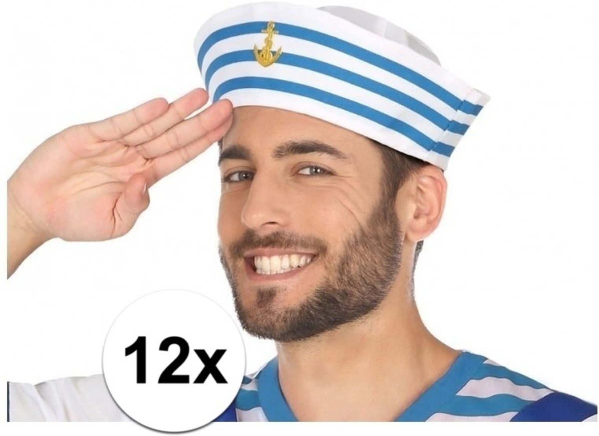12x Wit/blauw matrozen verkleed hoedjes voor volwassenen