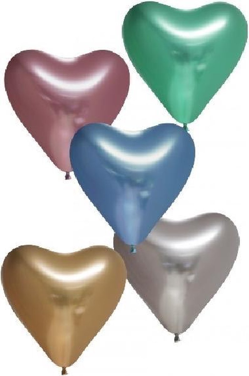 Chrome chroom hart Ballonnen assorti kleuren 12 inch=30cm – per 6st.