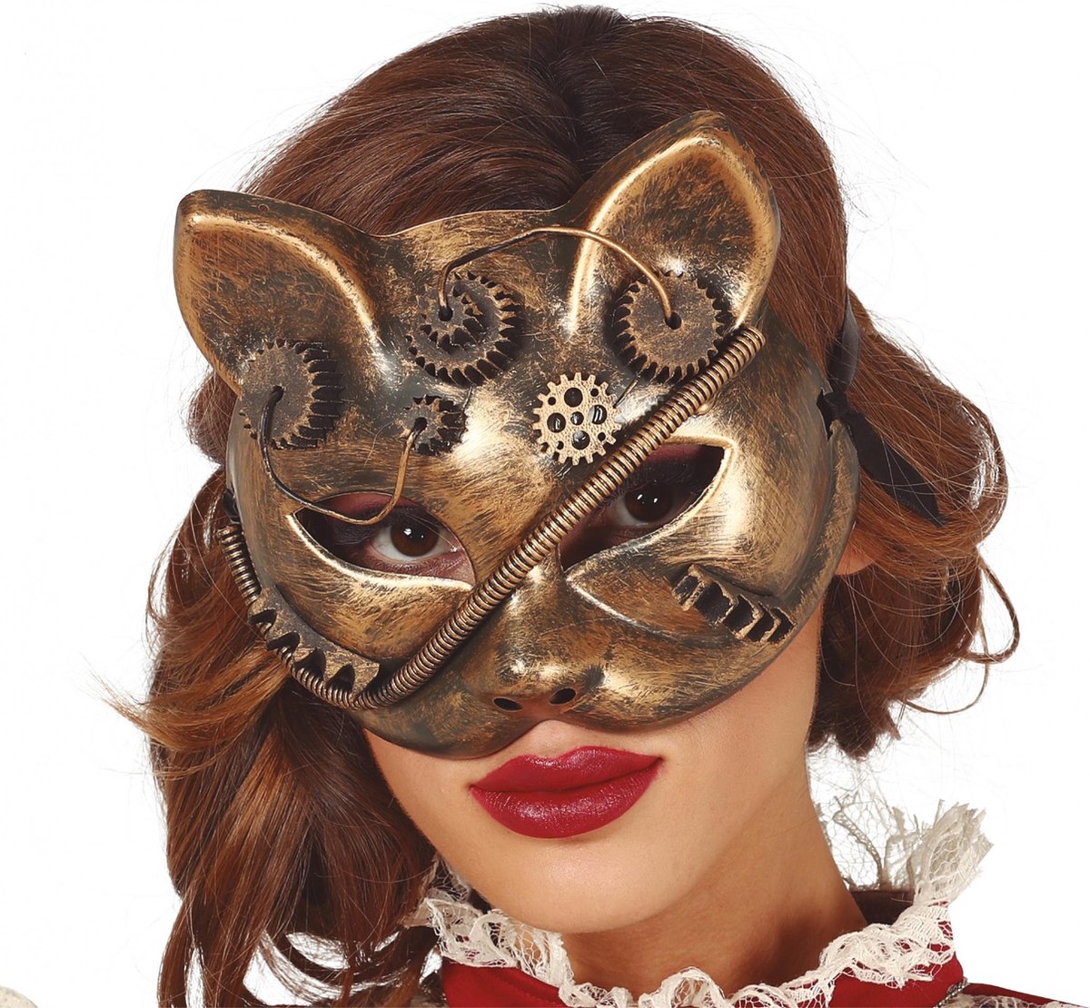 Fiestas Guirca Gezichtsmasker Steampunk Cat Dames Pvc Bruin