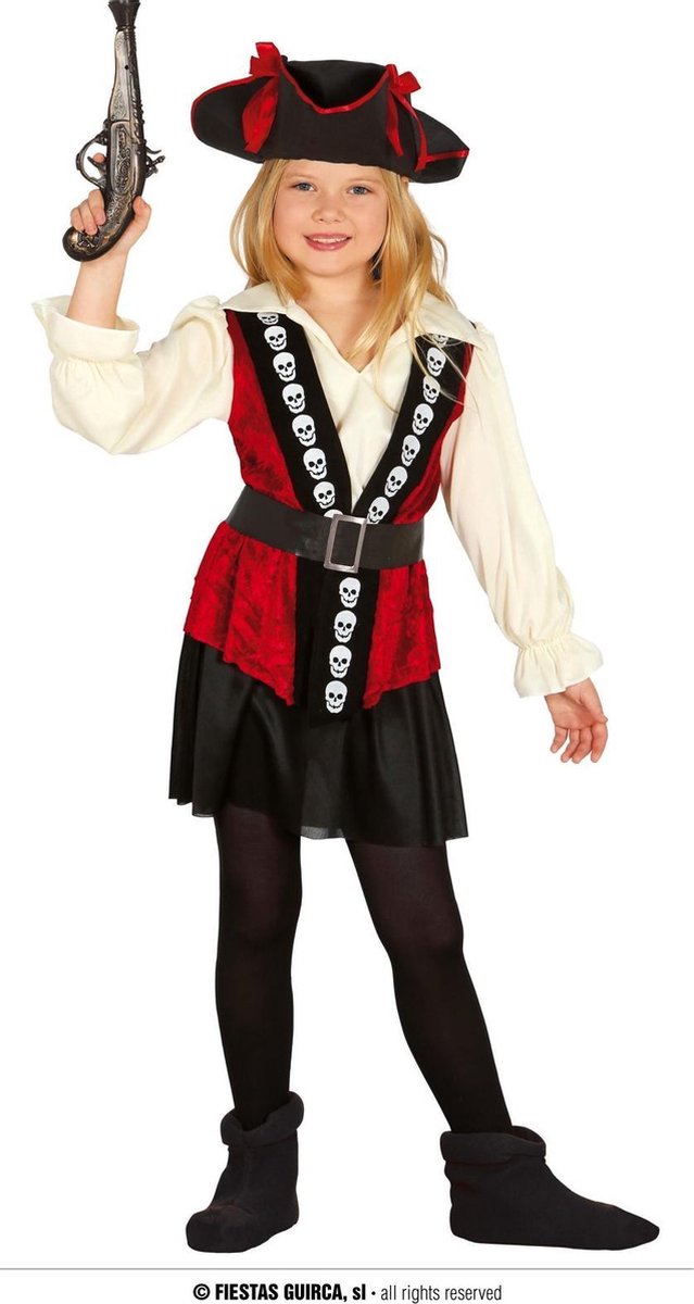 Fiestas Guirca Kostuum Skull Pirate Meisjes Rood Mt 3-4 Jaar