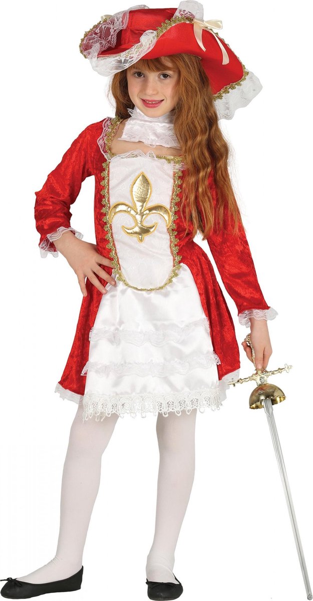 Fiestas Guirca Musketierspak Meisjes Polyester Wit/rood Mt 10-12