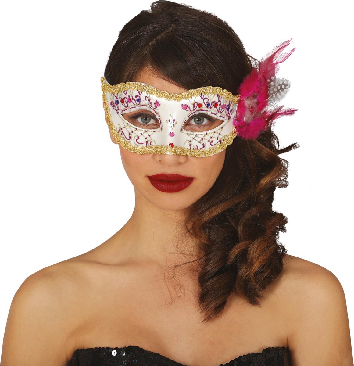 Fiestas Guirca Oogmasker Met Veren Dames Polyester Wit/roze