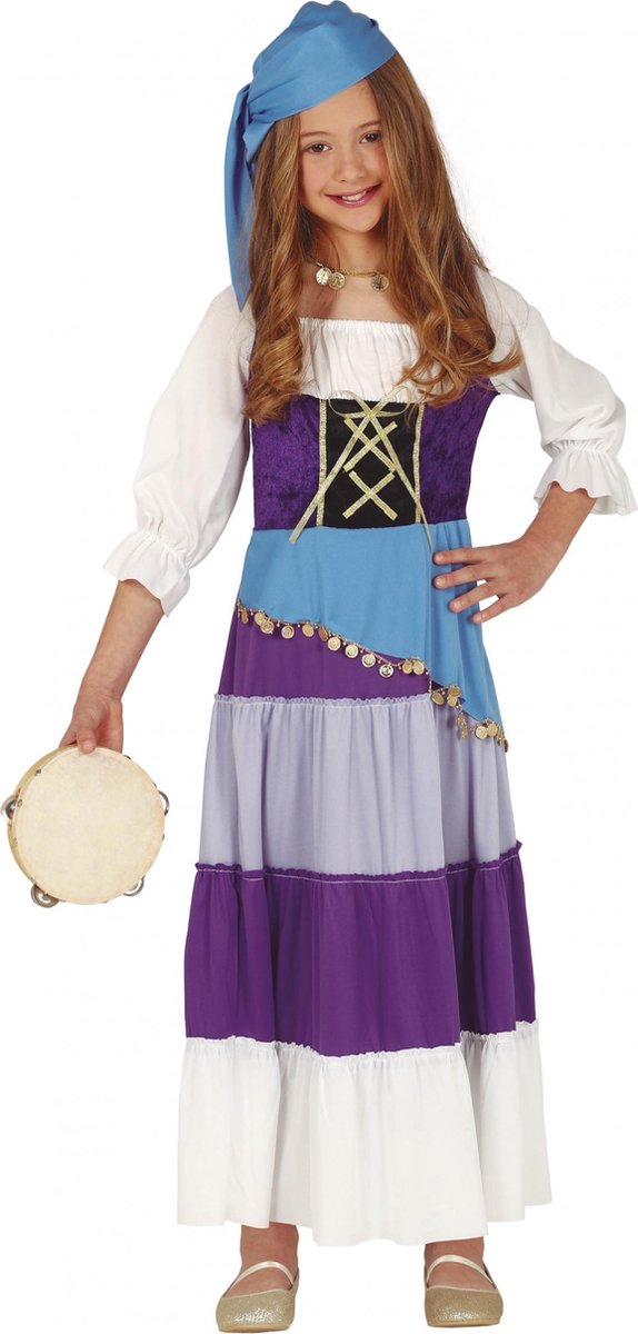 Fiestas Guirca Verkleedjurk Gypsy Meisjes Blauw Mt 10-12 Jaar