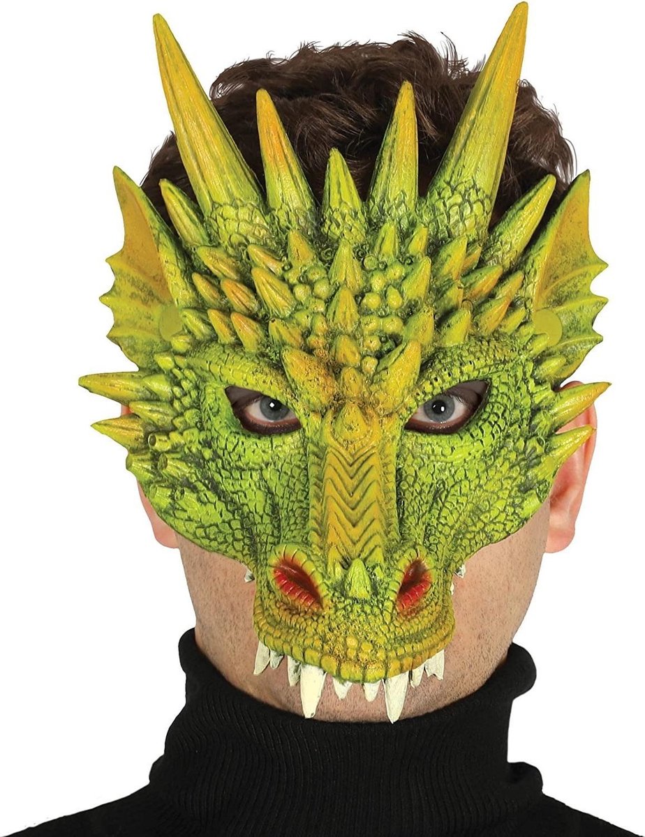 Fiestas Guirca Verkleedmasker Draak 33 Cm Foam Groen