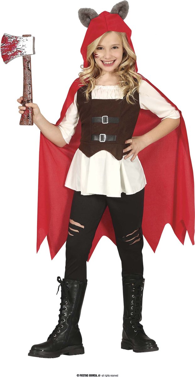 Halloween Kinder Verkleedpakje  LITTLE WOLF RED RIDING HOOD Maat 110-116