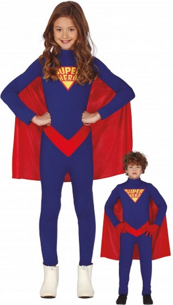 jumpsuit Superheld junior blauw/rood 5-6 jaar