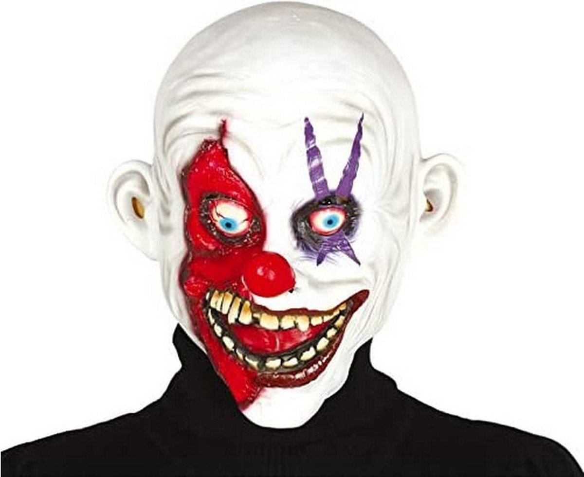 verkleedmasker Scary Clown 27 cm latex wit/rood