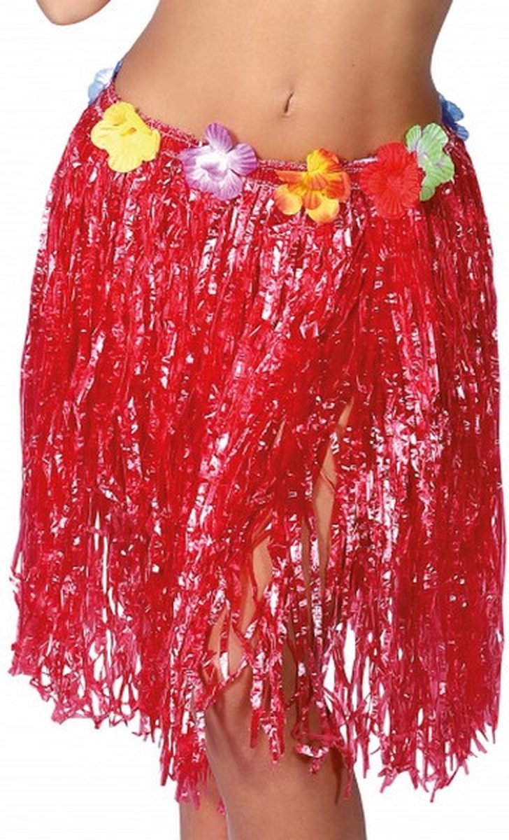 verkleedrok Hawaiian dames 50 cm rood one-size