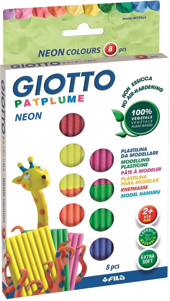 FILA Pasta da modellare Giotto Patplume. Scatola 8 panetti da 33 g. Colori assortiti