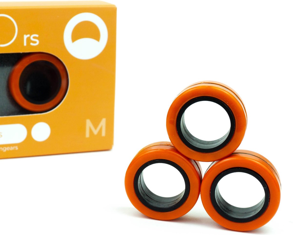 FinGears Original - Magnetische ringen - Supersterke magneet fidget - Oranje/zwart - S