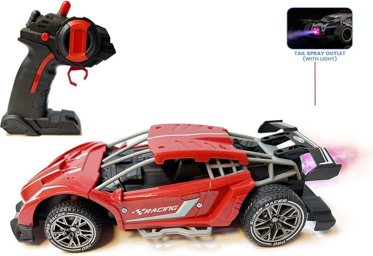 Rc Sport Race Car with Spray - bestuurbare auto 1:18 - oplaadbaar - burnout rook functie - 2.4GHZ