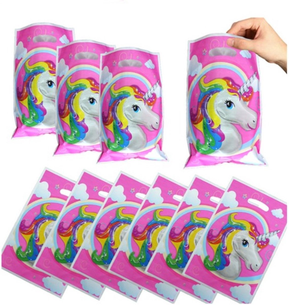 Finnacle - 10 Stuks Traktatiezakjes - Unicorn Roze - Perfect voor Uitdeelcadeautjes op een Kinderfeestje of Verjaardag