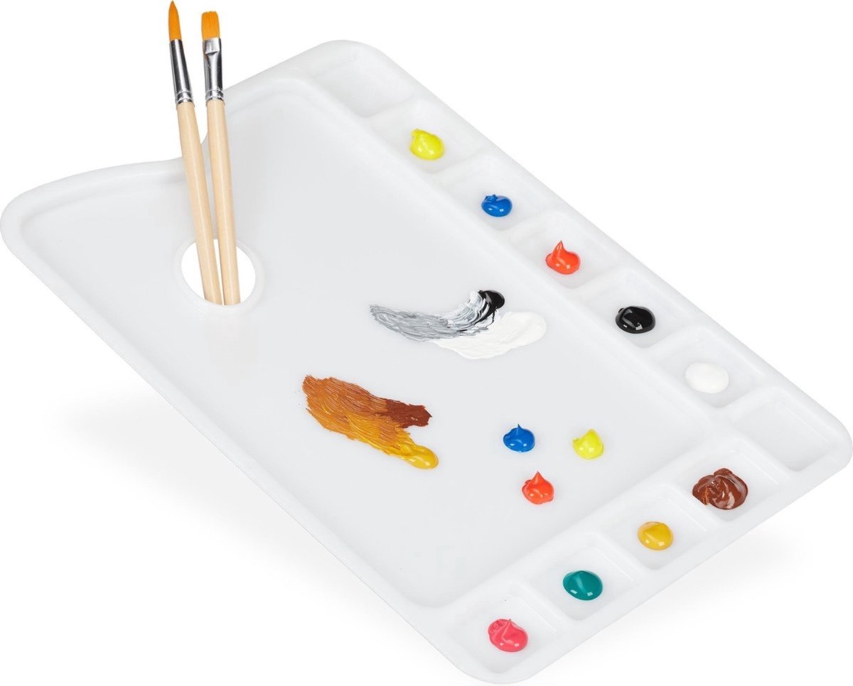   -   - Verfpalet - Kunststof - 11 vakjes - Verven - Schilderen - Creatief - Knutselspullen - Wit - Handig palet voor verf