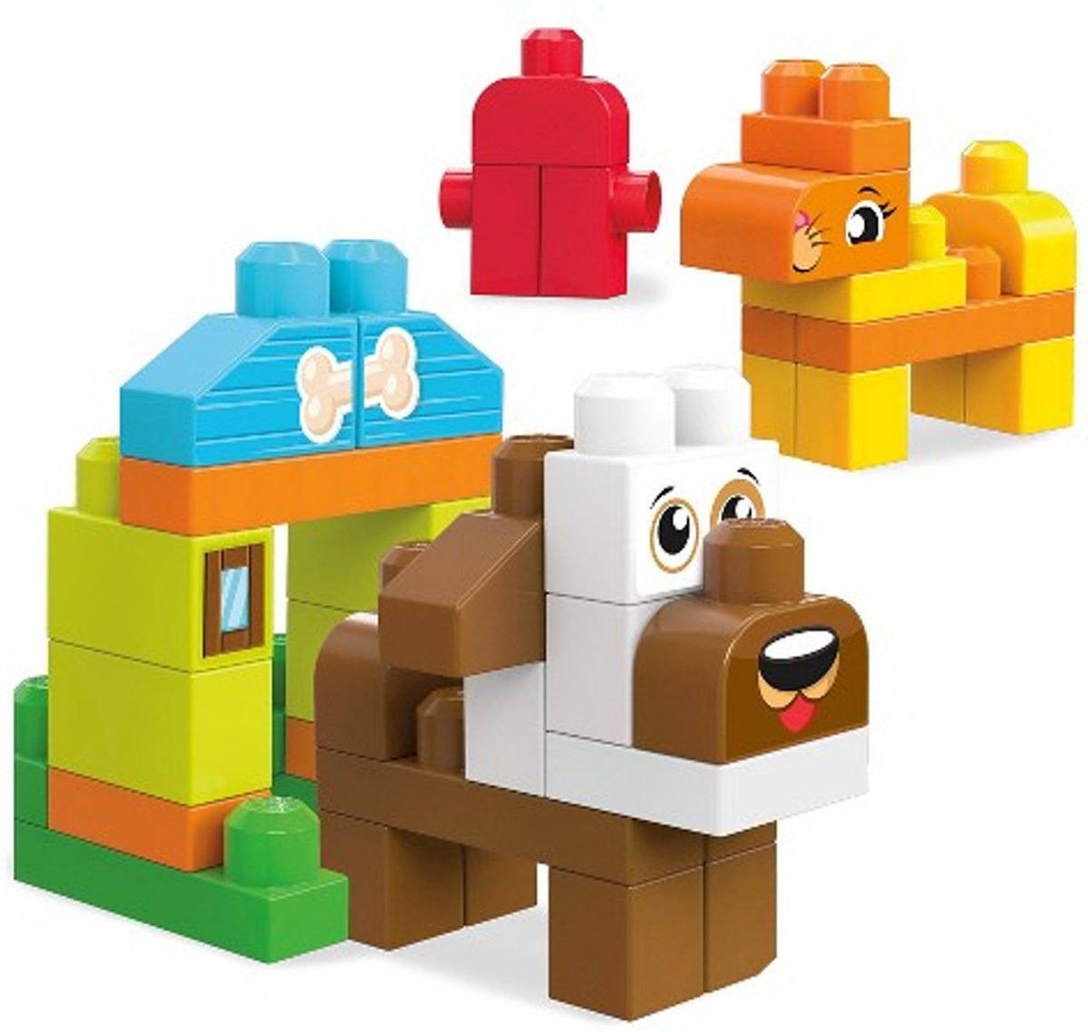 Fisher-Price Mega Bloks Dieren Bouwen, poes, hond en brandweerkraan