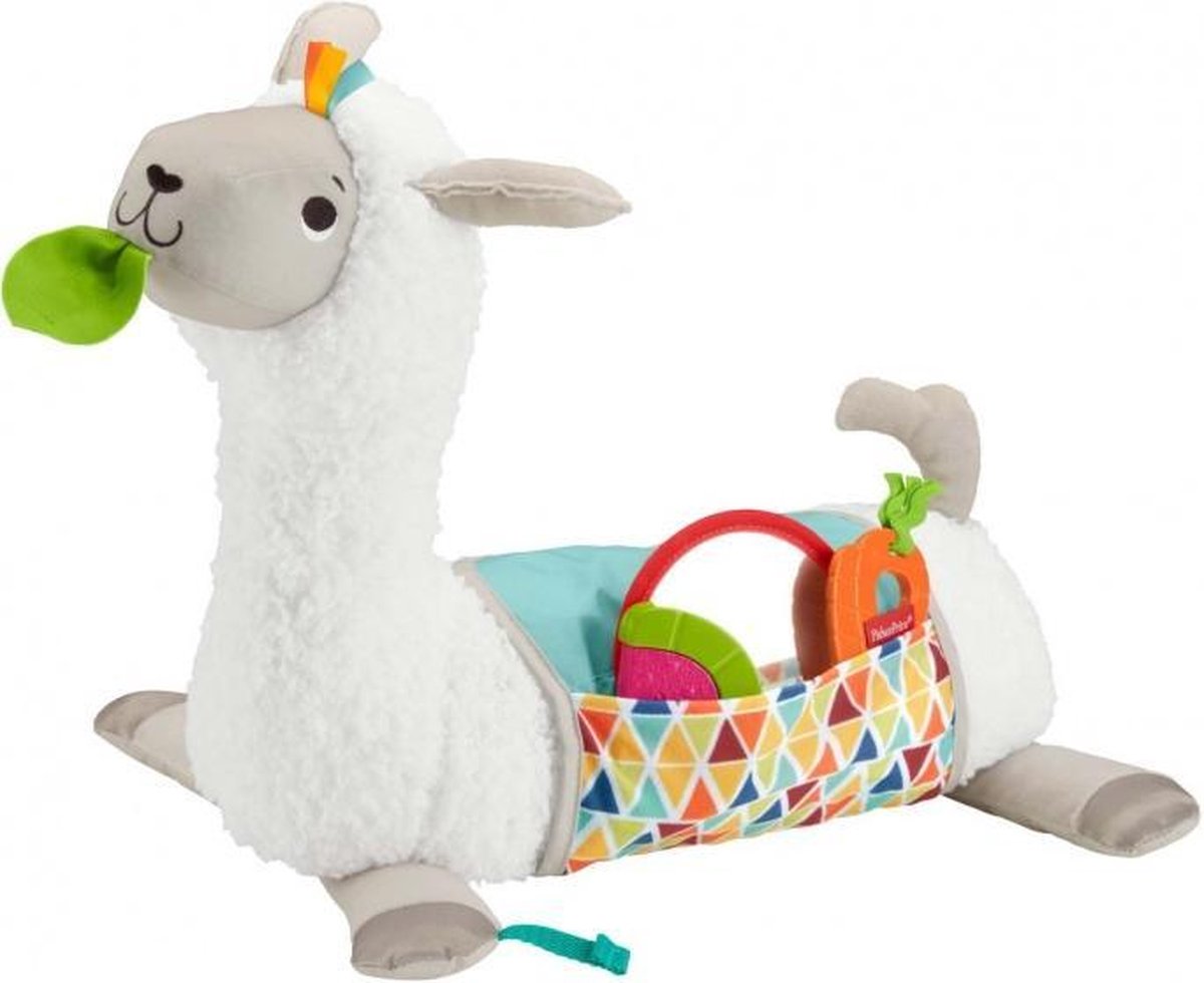 knuffeldierkussen Tummy Time Lama 43 cm pluche wit