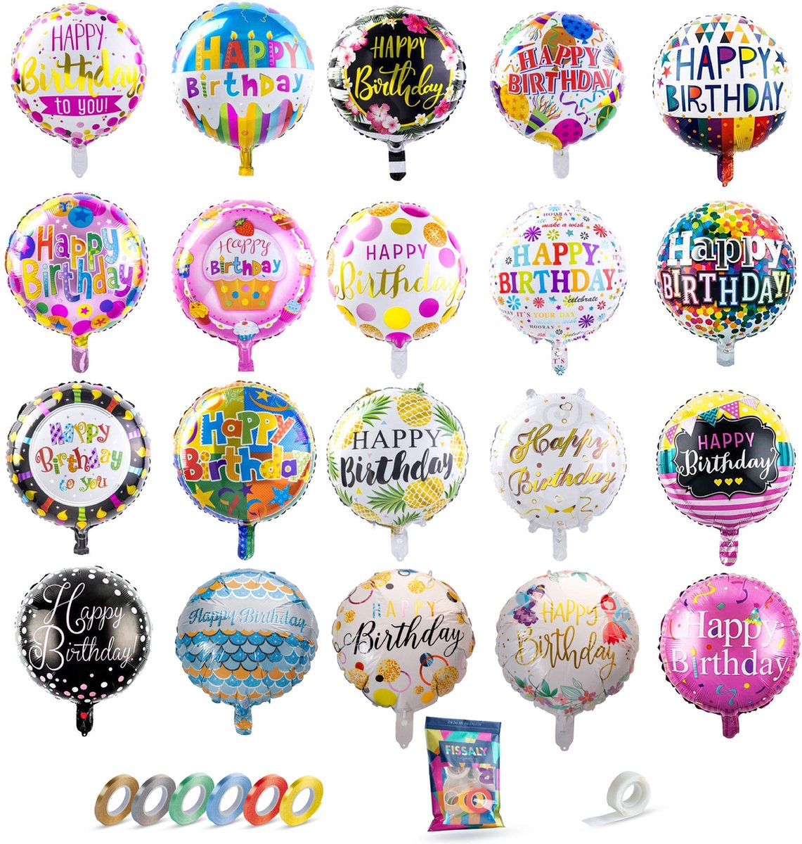 Fissaly® 20 Stuks Happy Birthday Verjaardag Folie Ballonnen – Feest Decoratie Versiering – Helium