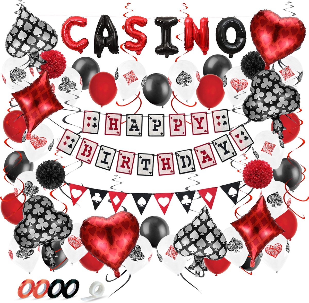 Fissaly® 66 Stuks Las Vegas Casino Decoratie set – Poker Verjaardag Feest Versiering – Feestdecoratie