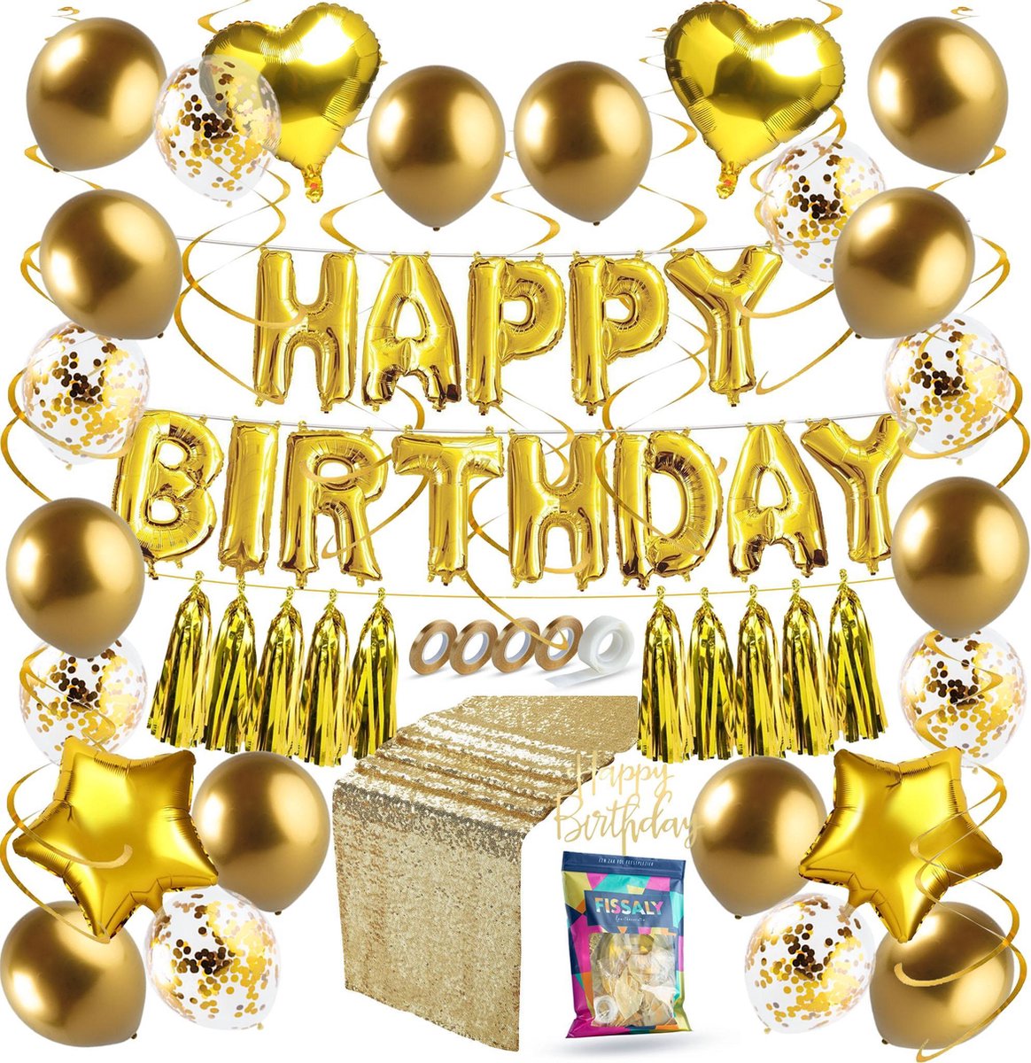  ® 68 Stuks Gouden Verjaardag Decoratie Versiering met Ballonnen –Happy Birthday Party - Feestartikelen Goud – Feest - Helium