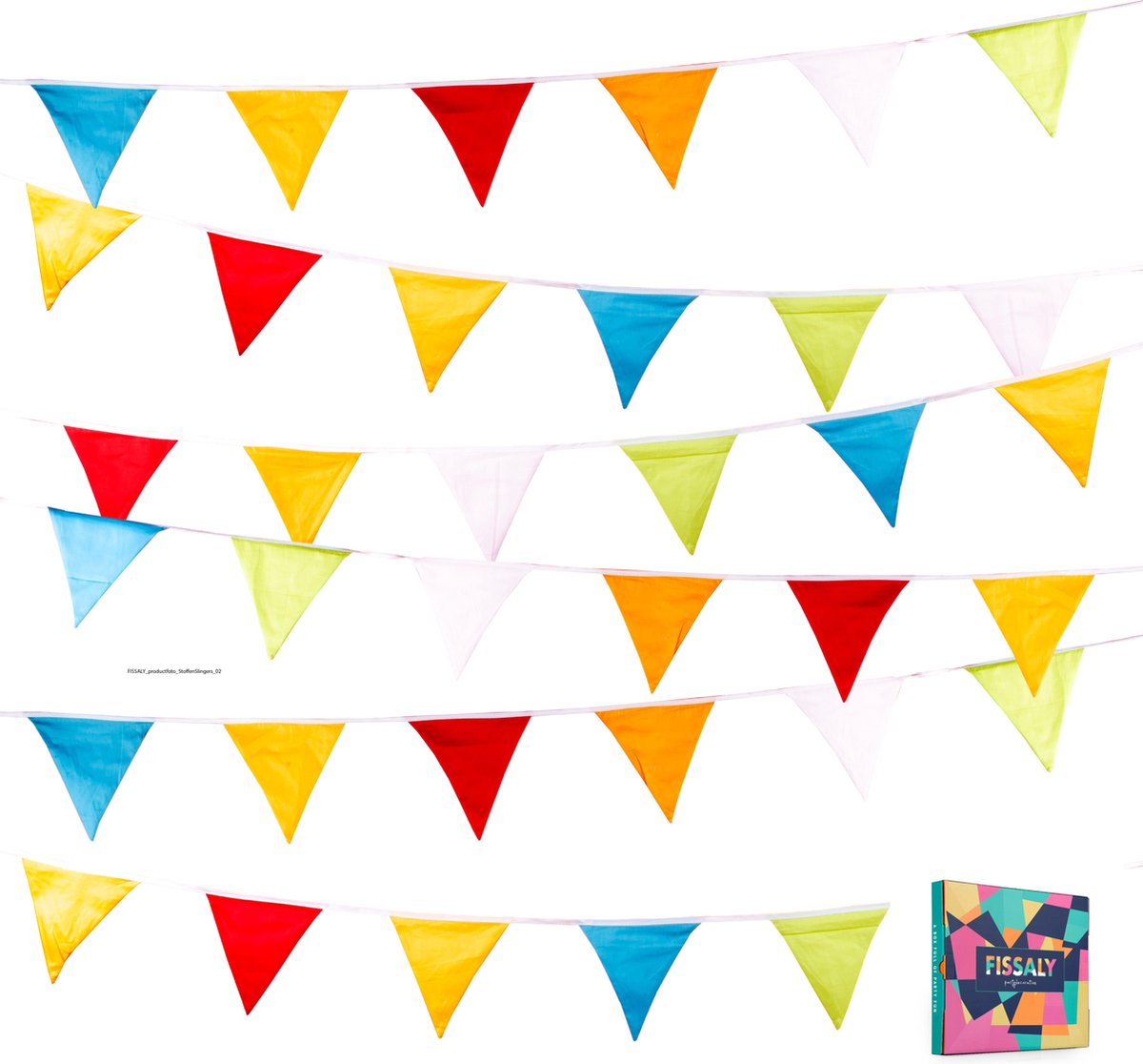 Fissaly® Verjaardag Stoffen Gekleurde Vlaggetjes Slinger – Decoratie – Happy Birthday - Luxe feest versiering voor je verjaardagsfeest – Rood, Geel, Blauw, Groen, Paars, Roze & Oranje