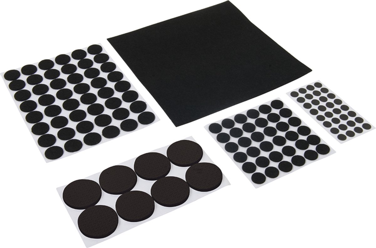   Complete set zelfklevende viltglijders - zwart - 125-delig - diverse maten