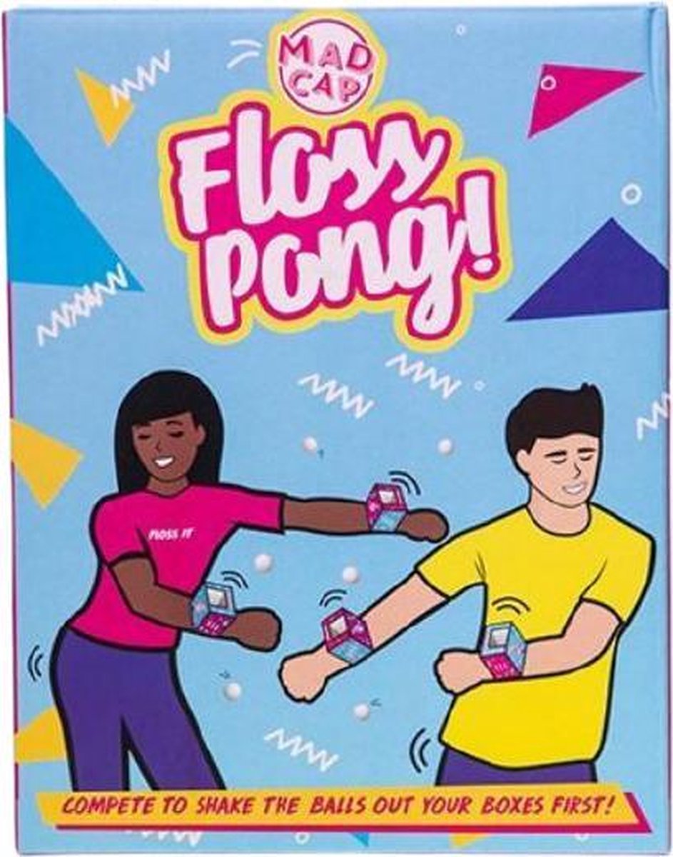 feestspel Floss Pong karton blauw/roze 20-delig