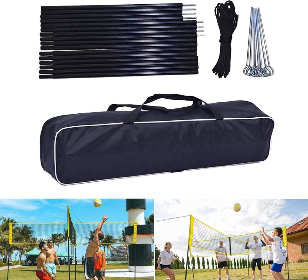 Volleybalnet – Volleybalnet Met Palen – 4 Zijdig Volleybalnet – Square Volleybal – Cross Beachvolleybal - Flanner®