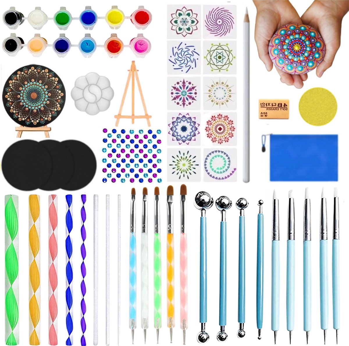 Flex Mandala Dotting Tools 56 Delig  - Mandala Dotting Starter Set Met Acrylverf - Inclusief 10 Stencils