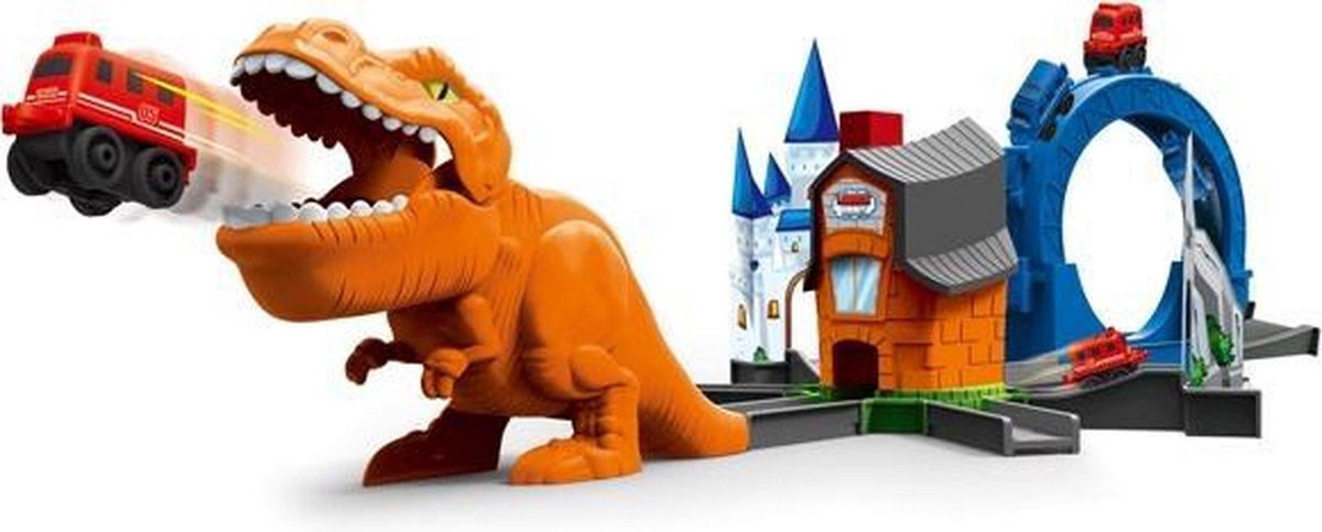 FlexToys Dinosaurus speelgoed 22-delige racewagen Flexibele baan, Creëer een weg, 1 dinosaurus, 4 autos Voertuig speelset, Perfect verjaardagsspeelgoed voor 3 4 5 6-jarige jongens en meisjes