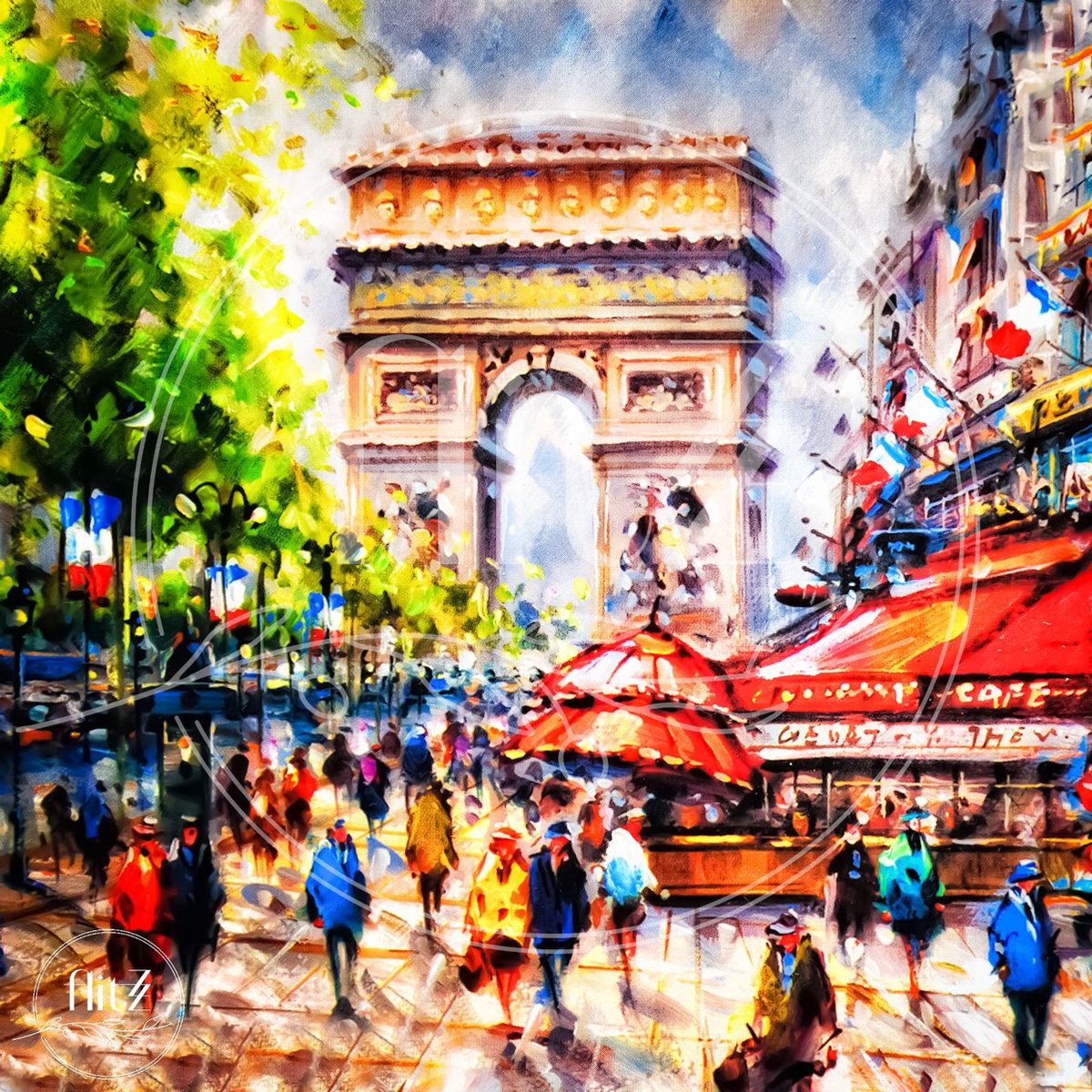 100% Nederlandse Productie! │ Diamond Painting │ Aquarel Parijs Arc de Triomph │ Formaat 60 x 60 cm │ Diamond Painting Pakket Volwassen │ Volledige bedekking │ Vierkant │ Full │ Flitzz Diamond Painting