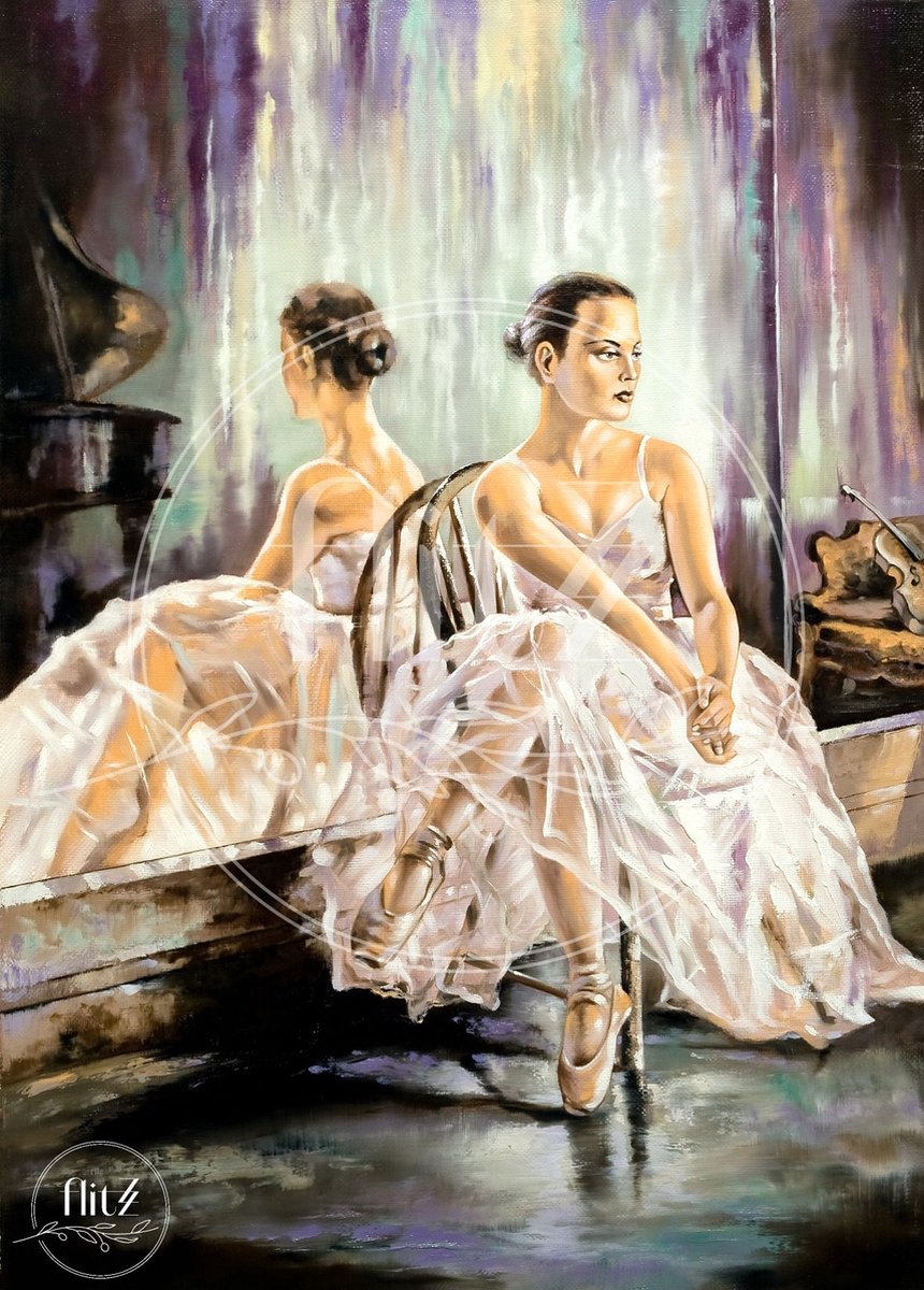 100% Nederlandse Productie! │ Diamond Painting │ Aquarel Zittende Ballerina │ Formaat 60 x 85 cm │ Diamond Painting Pakket Volwassen │ Volledige bedekking │ Vierkant │ Full │ Flitzz Diamond Painting