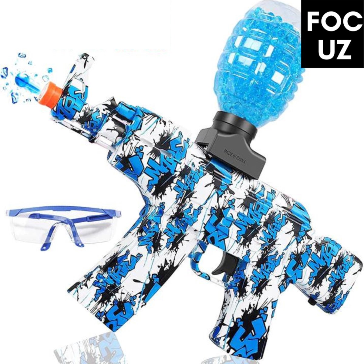 Focuz© Gel Blaster - Balletjes Pistool – Waterpistool - Orbeez Gun – Paintball voor Kinderen – Inclusief Veiligheidsbril – Inclusief 3000 balletjes - Blauw