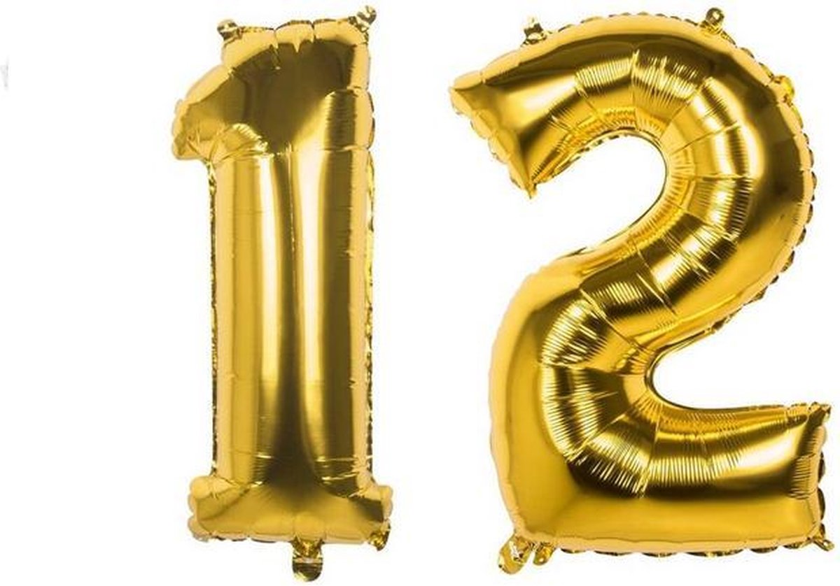 12 Jaar Folie Ballonnen Goud - Happy Birthday - Foil Balloon - Versiering - Verjaardag - Jongen - Meisje - Feest - Inclusief Opblaas Stokje & Clip - XXL - 70 cm