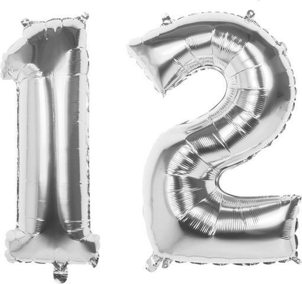 12 Jaar Folie Ballonnen Zilver - Happy Birthday - Foil Balloon - Versiering - Verjaardag - Jongens - Meisjes - Feest - Inclusief Opblaas Stokje & Clip - XL - 82 cm