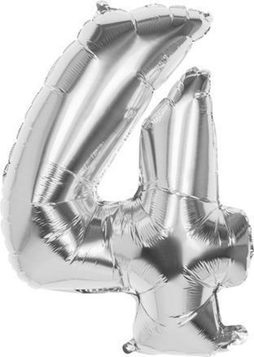4 Jaar Folie Ballonnen Zilver- Happy Birthday - Foil Balloon - Versiering - Verjaardag - Jongen / Meisje - Feest - Inclusief Opblaas Stokje & Clip - XXL - 115 cm