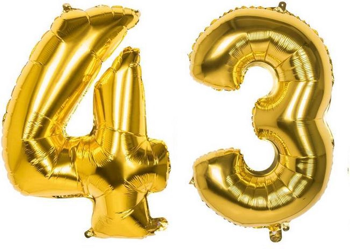 43 Jaar Folie Ballonnen Goud - Happy Birthday - Foil Balloon - Versiering - Verjaardag - Man / Vrouw - Feest - Inclusief Opblaas Stokje & Clip - XXL - 115 cm
